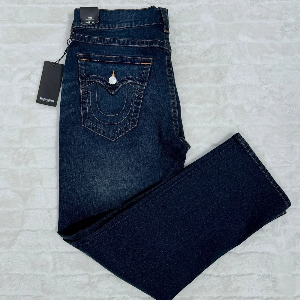 TRUE RELIGION Men's Ricky Flap SN Relaxed Straight Leg Jeans SIZE 36x32 Dark NEW